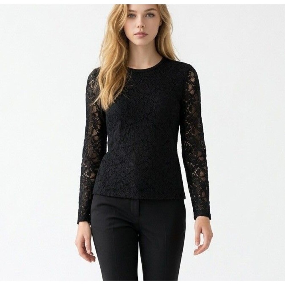 C C Couture Black Lace Top Size M Cotton Blend Washable